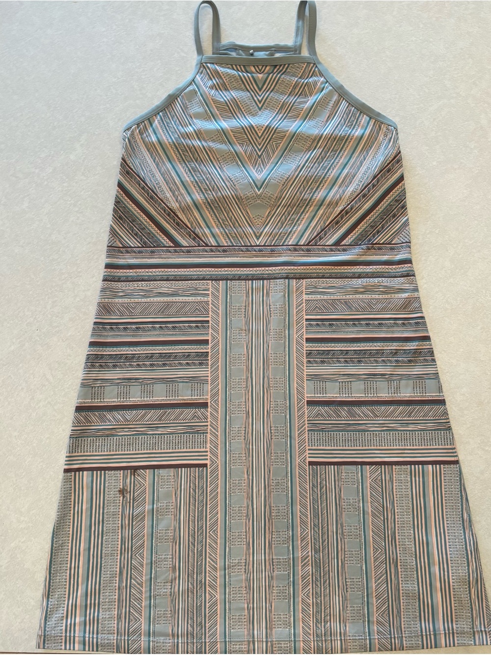 Prana Striped Halter Dress in Sage, Blush, and Taupe
